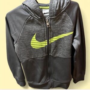Nike Kids Charcoal Hoodie with Neon Yellow Swoosh